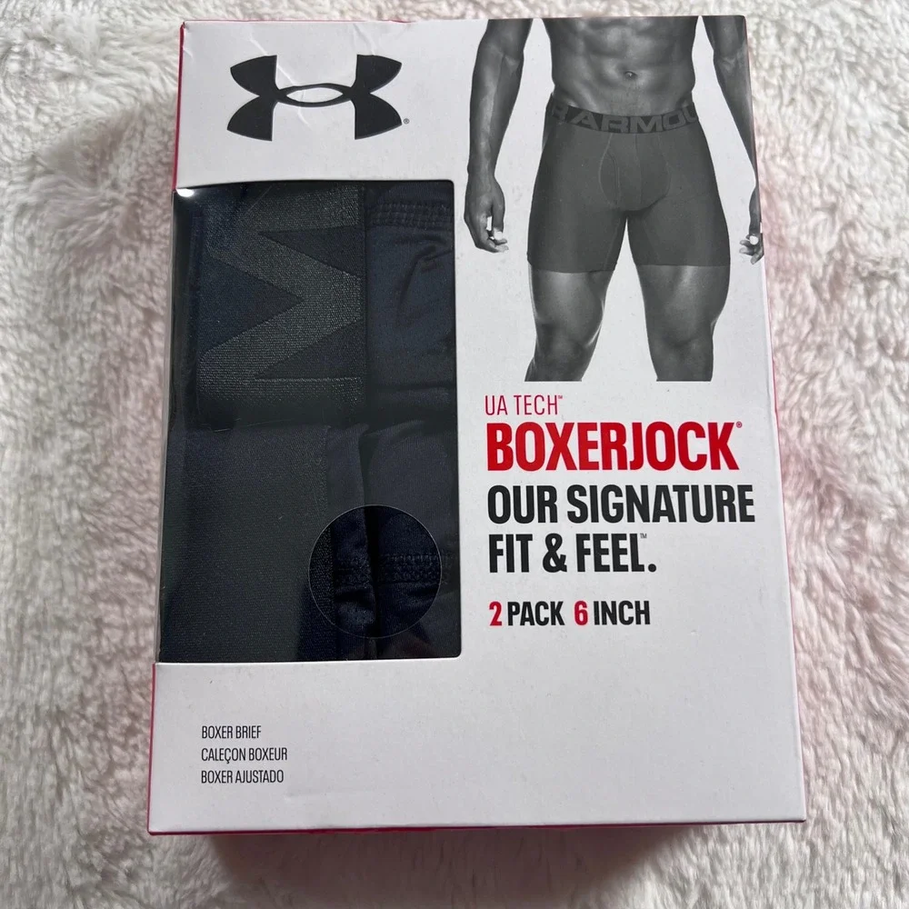 Under Armour Mens UA Tech Boxerjock 6 Inch Boxer Briefs 2 Pack Black 5XL 1363619